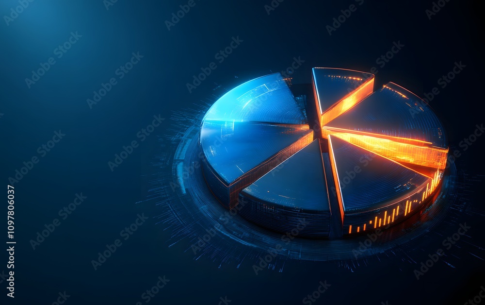 Poster a futuristic pie chart design showcasing data visualization with dynamic lighting. ideal for busines