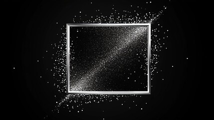 Obraz premium Silver square frame with particles on black background.