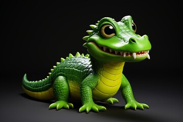 Fototapeta premium there is a green toy alligator with a big smile on its face