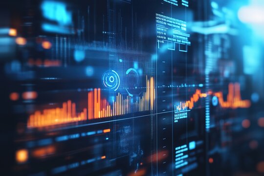 Futuristic data analytics dashboard with dynamic charts - Powered by Adobe