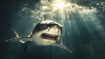 A Fearsome Great White Shark Circling Its Prey