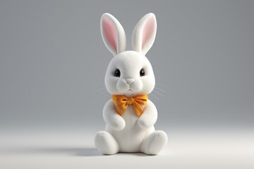 Obraz premium there is a white rabbit with a yellow bow sitting on a white surface