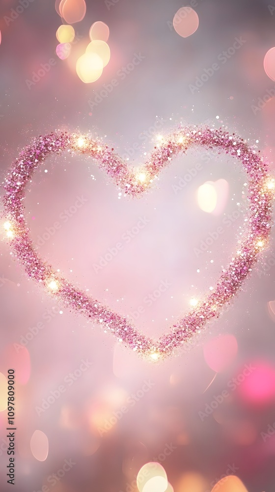 Aufkleber a dreamy, soft pink and white gradient background, with heart-shaped patterns and sparkling lights, 