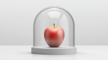Red Apple Under Glass Dome Displayed on Minimalist Surface