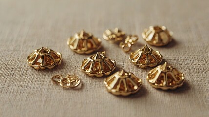 Naklejka premium Minimalistic gold embellishments on linen texture