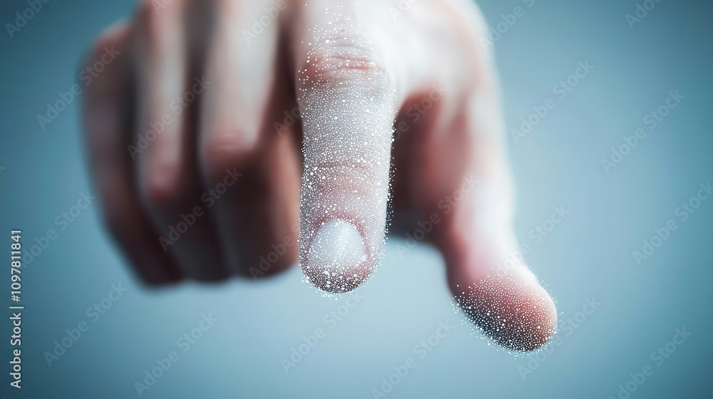 Poster hand reaching out with sparkling fingertip, symbolizing connection and technology. image conveys sen