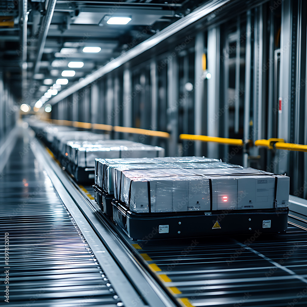 Poster automated systems in airfreight logistics showcase efficient transport of cargo. image captures mode