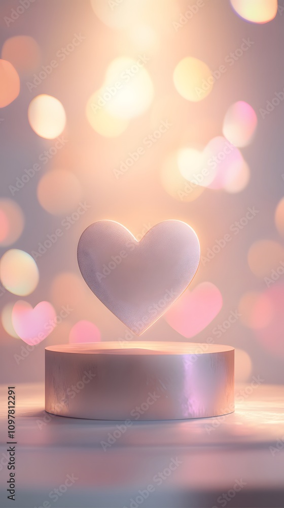 Poster a romantic, pastel-colored gradient with heart-shaped light bokeh and plenty of empty space in the c