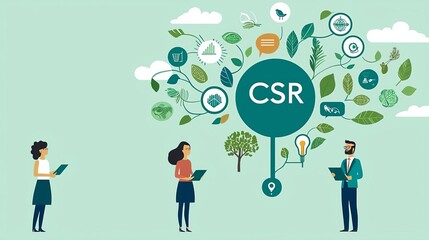 CSR Corporate Social Responsibility Illustration depicting corporate social responsibility and sustainability efforts.