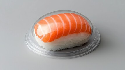 Fresh Salmon Sushi Slice on Rice in Clear Packaging