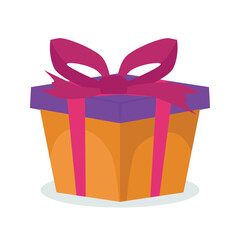 Gift box, present in vector. Gift in flat style on white background. Happy new year decoration. Collection for Birthday, Christmas. New year ornament. Vector icon gift. Beautiful