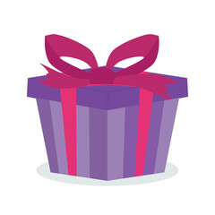 Gift box, present in vector. Gift in flat style on white background. Happy new year decoration. Collection for Birthday, Christmas. New year ornament. Vector icon gift. Beautiful