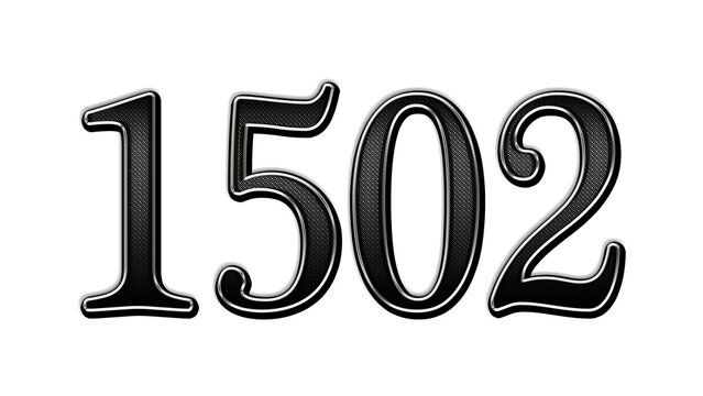 black metal 3d design of number 1502 on white background.