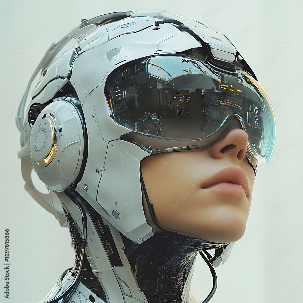 Poster futuristic cybernetic system with sleek design and advanced technology, showcasing humanoid figure w