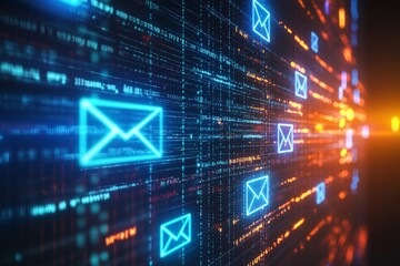 Visualize the essence of email campaigns: vibrant graphics depicting open and click-through rates as key KPIs. Illustrate segmentation, AI Generative