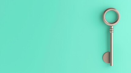Vintage Key on Bright Turquoise Background for Creative Projects