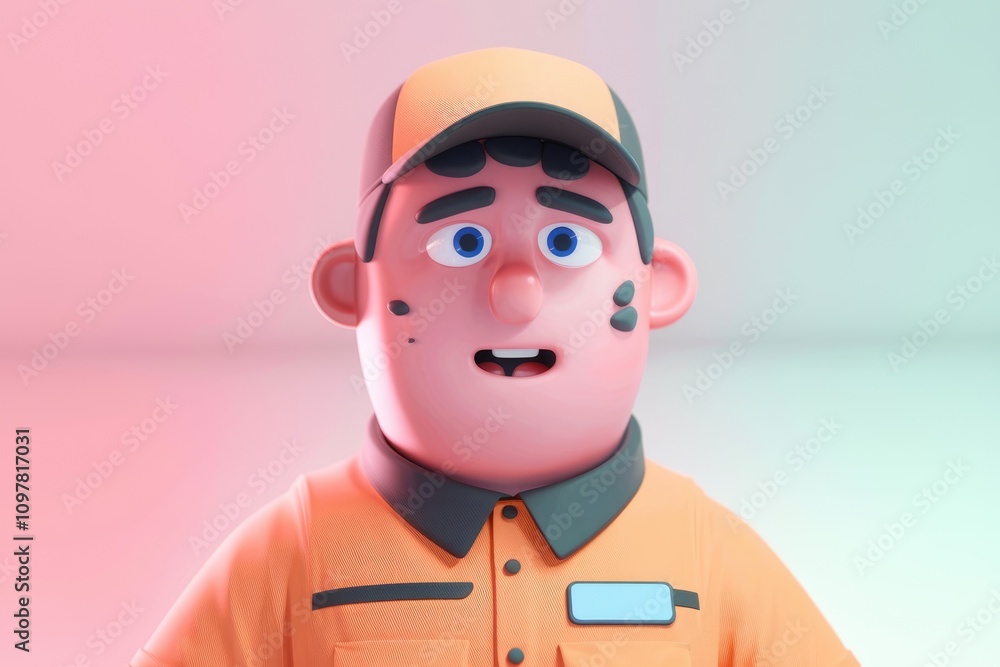 Aufkleber a friendly 3d cartoon character possibly a worker with a surprised expression