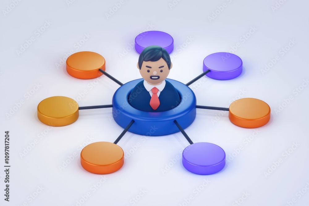 Poster businessman connected to network symbolizes communication and connections.