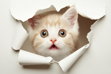 A cat peeking out of the wall