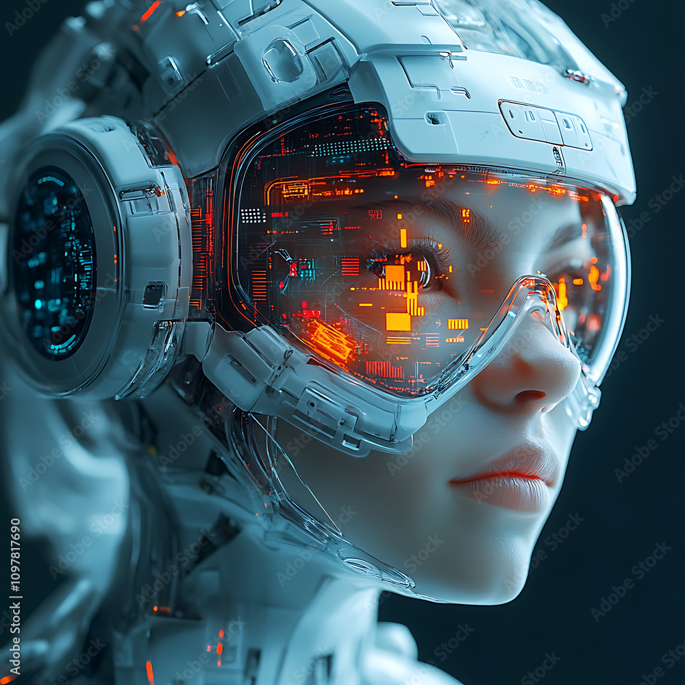Poster futuristic humanoid robot with advanced technology features sleek design and illuminated elements. i