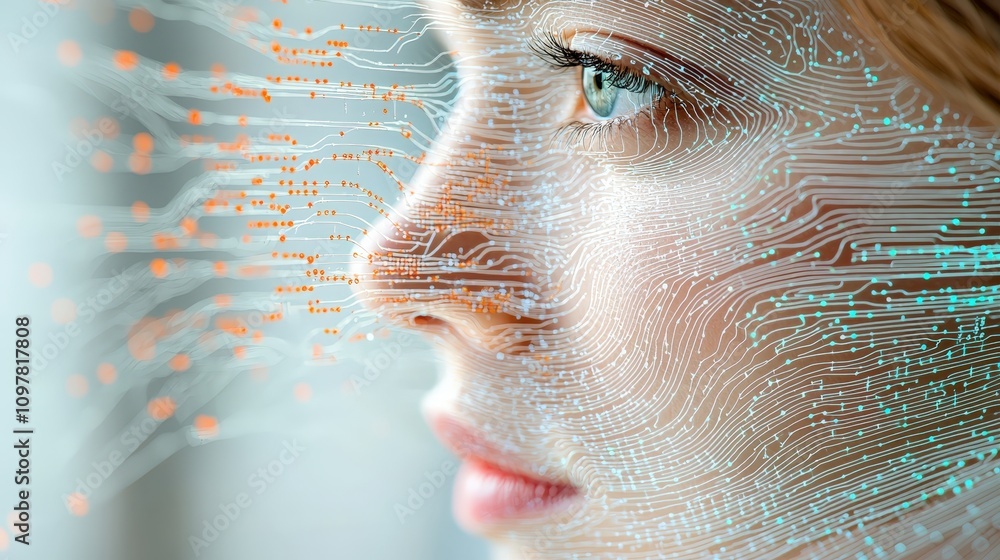 Aufkleber futuristic ai face scan digital identity biometric tech circuit overlay