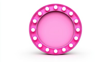  Blank retro vintage marquee sign inspired. Pink circular mirror with bright lights around the edge.