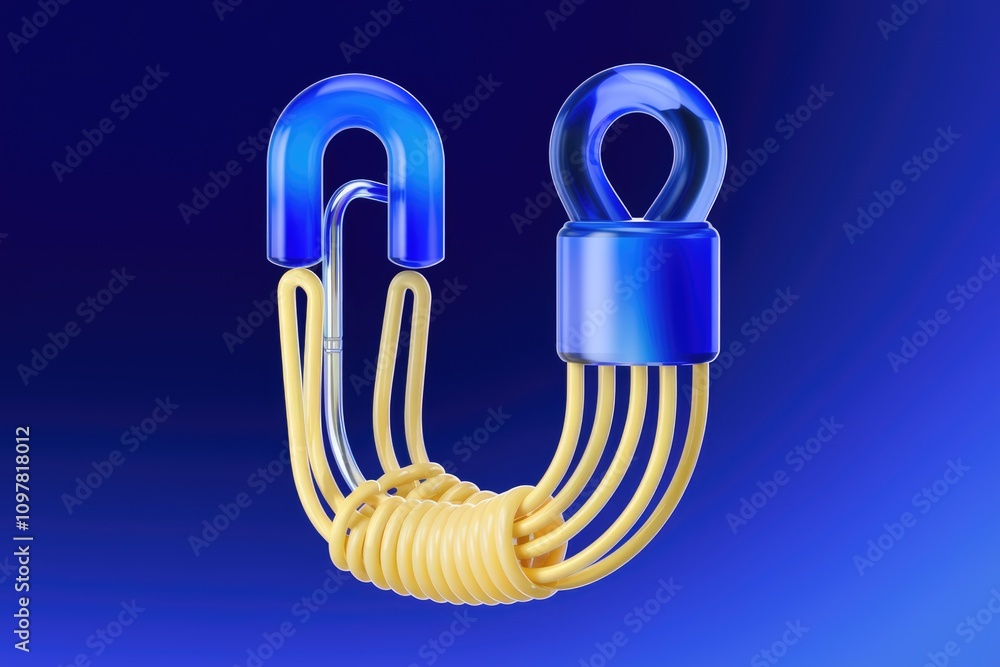 Poster Abstract 3D render of a U shaped object with blue and yellow components