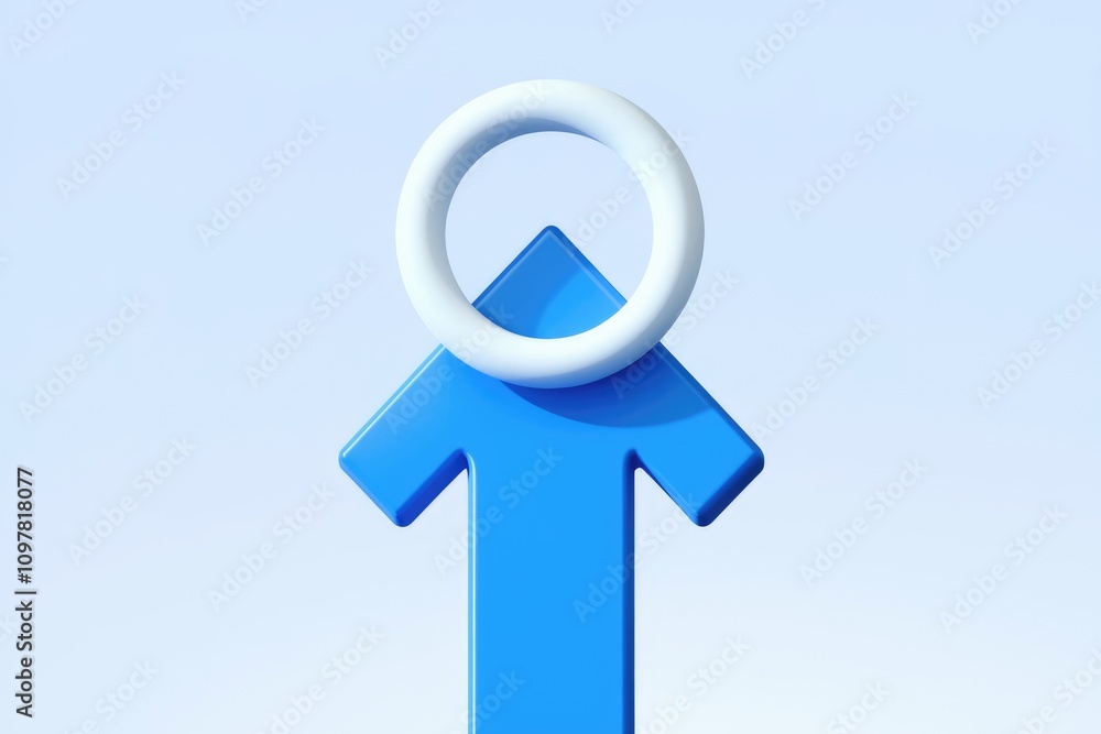 Poster blue upward arrow with a white circle on top symbolizing growth and progress