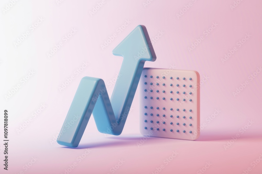 Poster An upward trending arrow next to a textured square  symbolizing growth and data
