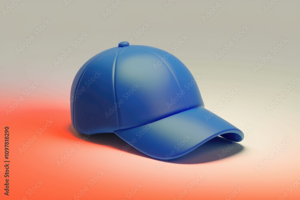 Poster a 3d rendered image of a simple blue baseball cap on a gradient background