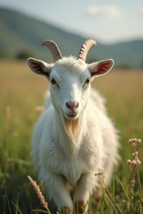 Obraz premium Hyper detailed image white goat in the meadow