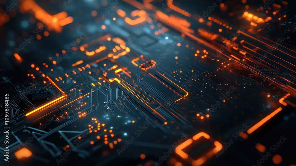 Aufkleber computer's circuit board, with intricate pathways and glowing elements that depict the advanced tech