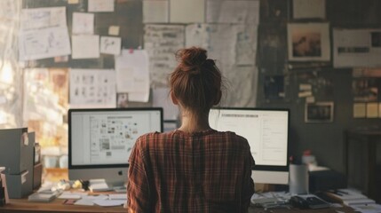 ux ui designer woman at her work on project, AI Generative