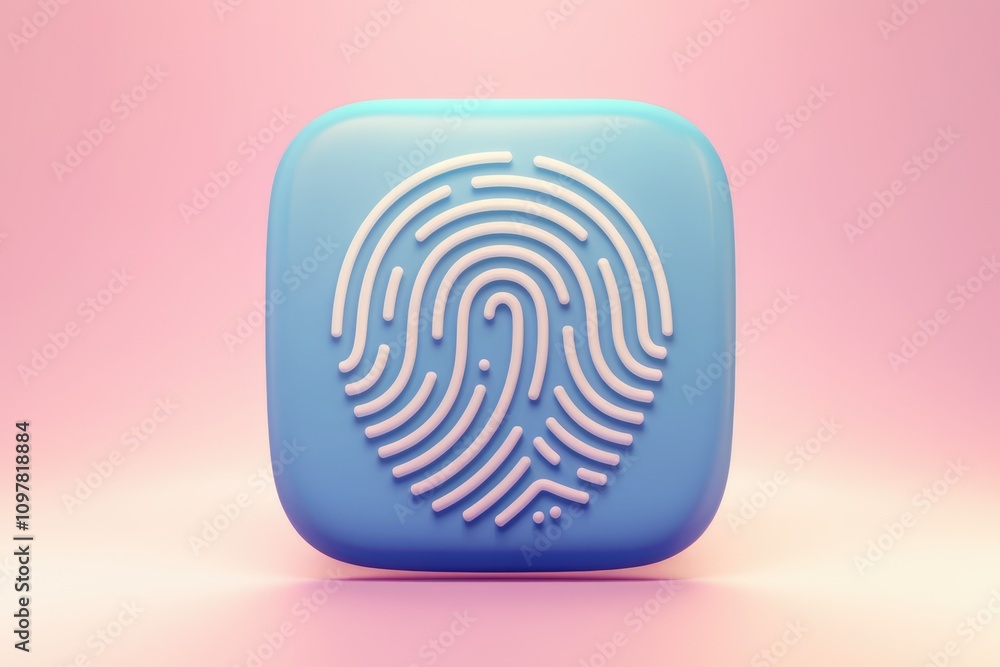 Poster a 3d rendered light blue square button with a white fingerprint icon