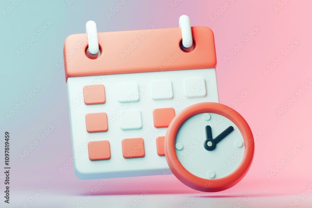 Aufkleber 3D render of a calendar and clock icon  symbolizing time management and scheduling