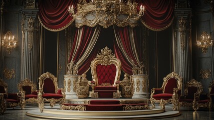 Obraz premium Luxurious Royal Throne Room with Ornate Décor and Rich Textiles