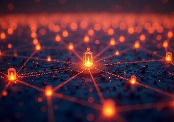 Glowing network of lights at night showcasing connection and vibrancy.