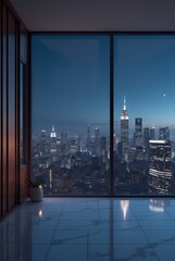 Modern empty room with night city view