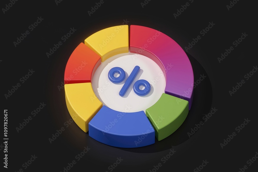 Poster 3D rendered colorful pie chart icon with percentage symbol  illustrating data visualization