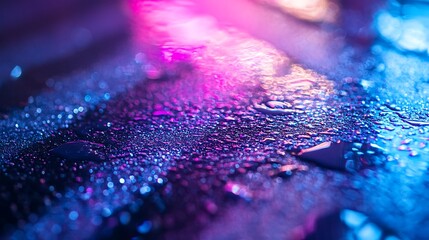 Detailed close-up of a glossy silver surface featuring shimmering blue and purple stripes, forming a futuristic and dynamic design ideal for tech-inspired backgrounds