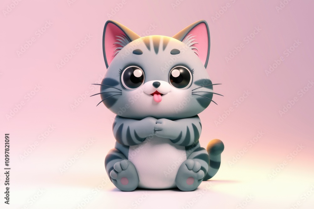 Poster adorable 3d rendering of a cute cartoon kitten with big eyes and a playful expression