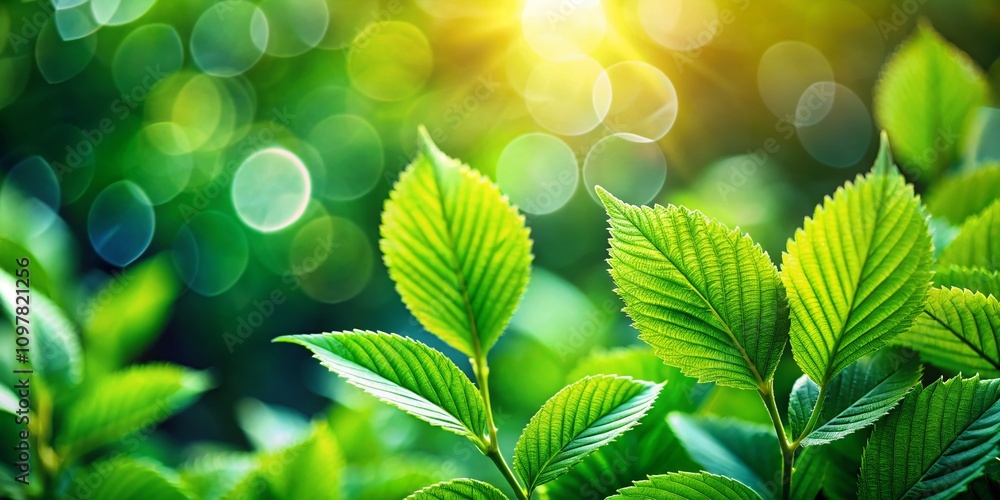 Poster close-up of lush green leaves creating a vibrant nature background with high depth of field for a se