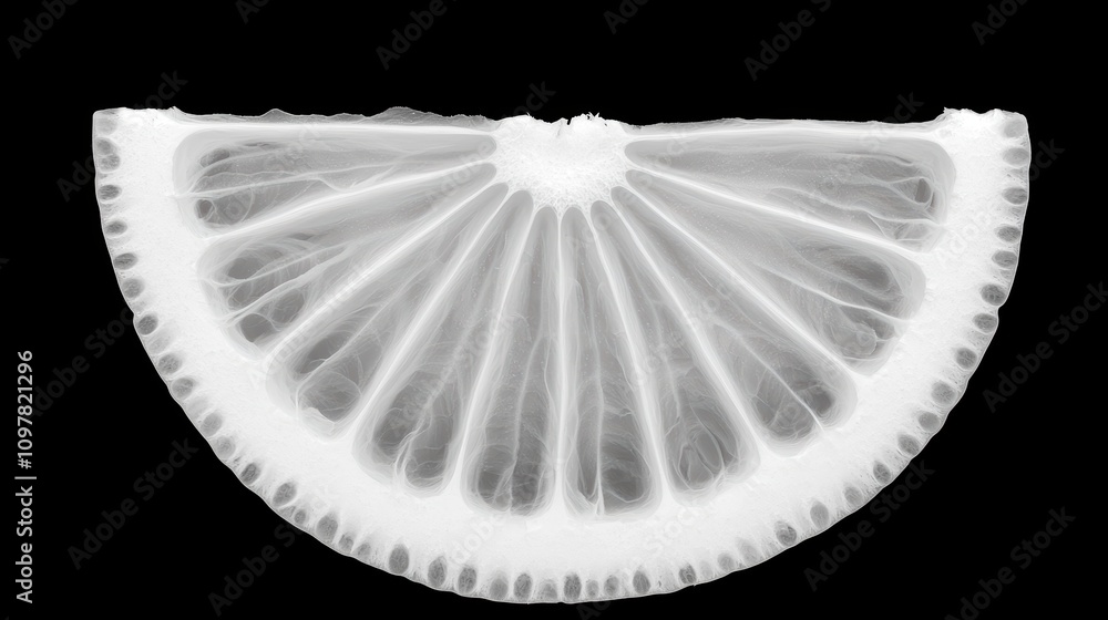 Aufkleber translucent lemon slice with intricate patterns on black background