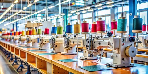 Fototapeta premium Close-up of High-Tech Sewing Machines in a Modern Sewing Factory Showcasing Precision Engineering and Craftsmanship in Textile Production