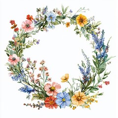 Watercolor Floral Wreath A Circle of Spring Blossoms