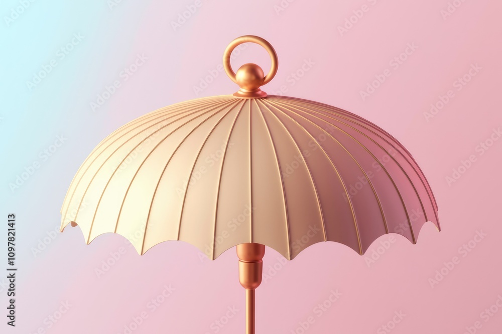 Poster a minimalist 3d render of a pastel colored umbrella with a gold handle