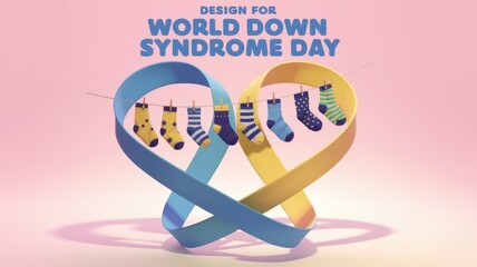 Obraz premium Colorful socks hanging on a heart shaped ribbon celebrating World Down Syndrome Day