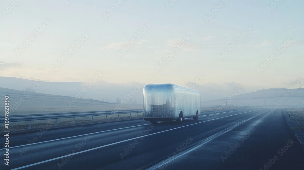 Aufkleber a clean and minimalistic tour bus mockup with a transparent design, shown on an empty highway