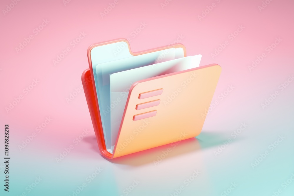 Aufkleber A 3D render of a pastel orange folder icon with  papers inside   representing digital file storage