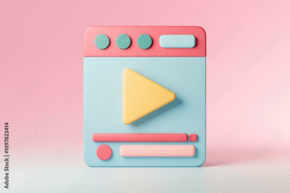 Poster A pastel colored 3D render of a media player with a play button